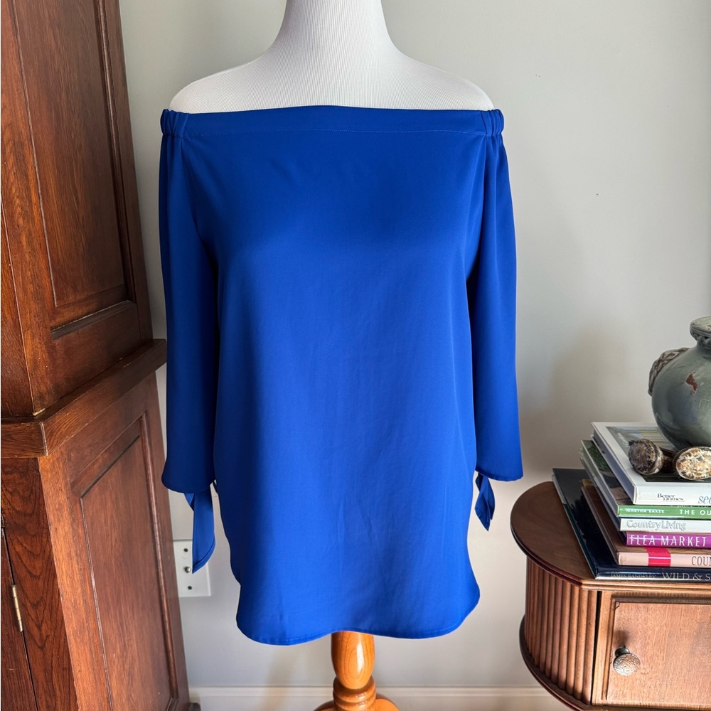 🌺Chicos Off Shoulder Blue Shirt Top 12/14